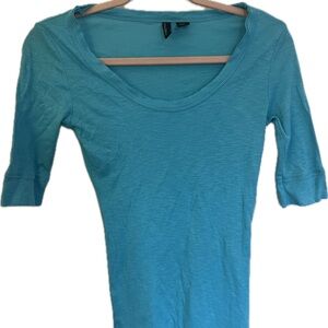 Cynthia Rowley Blue Fitted 3/4 Sleeve T-Shirt